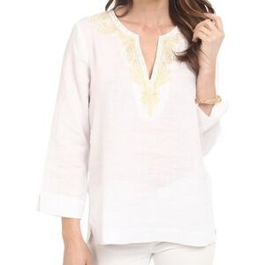 Lilly Pulitzer Women's White Gold Linen Amelia Island Blouse Tunic Size XS